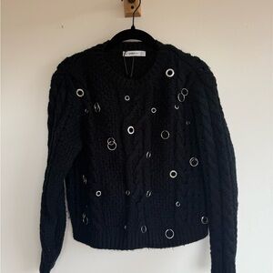 Zara Black Sweater with Metallic Accents